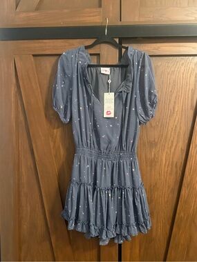 Buddy Love Gray Glitter Galaxy Ray Mini Dress Size L Elastic Waist NWOT ✨